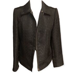Alfani Sz S Classic Black Textured Zip-Up Career Work Office Suit Fitted Blazer
